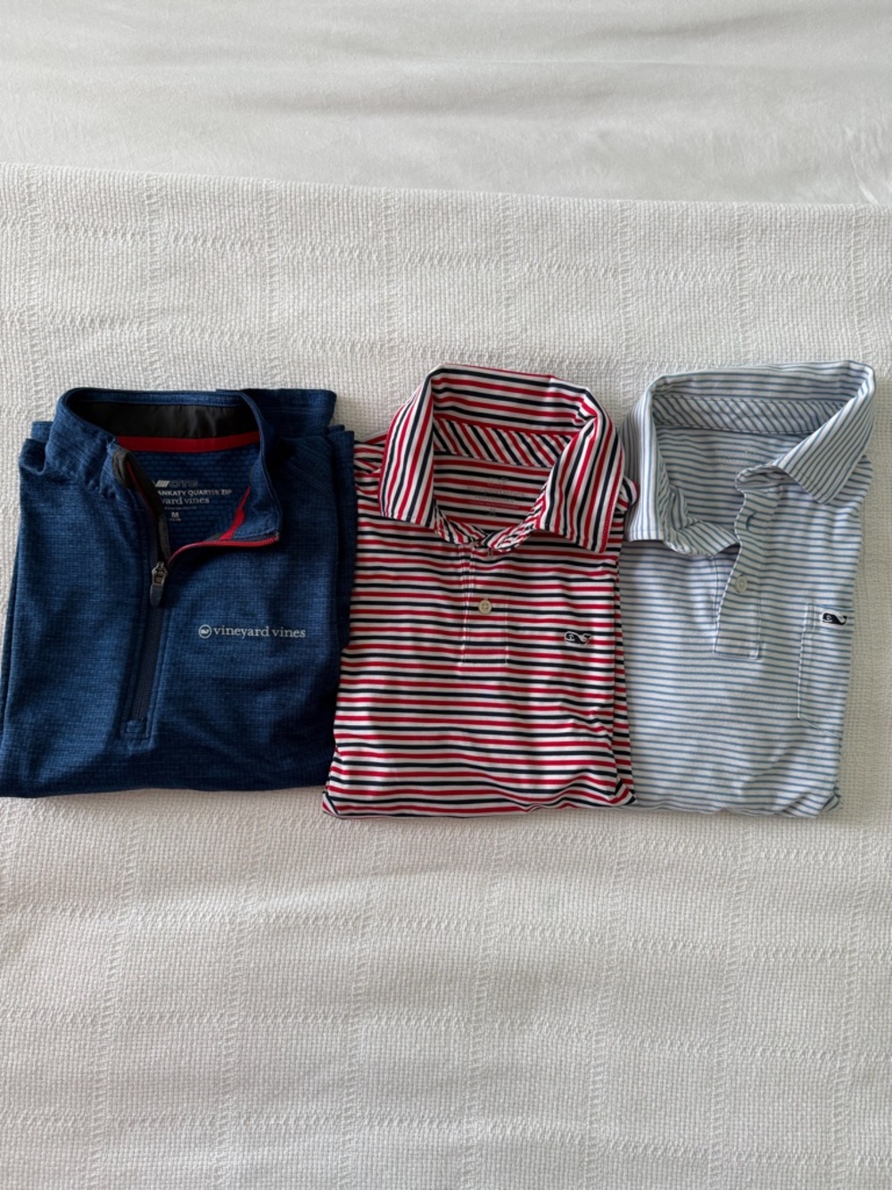 Vineyard Vines 3 Piece Bundle Boys Medium Navy Quarter-Zip & 2 Striped Polos